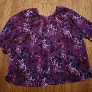 Maggie Barnes Purple marble ruffle neck blouse